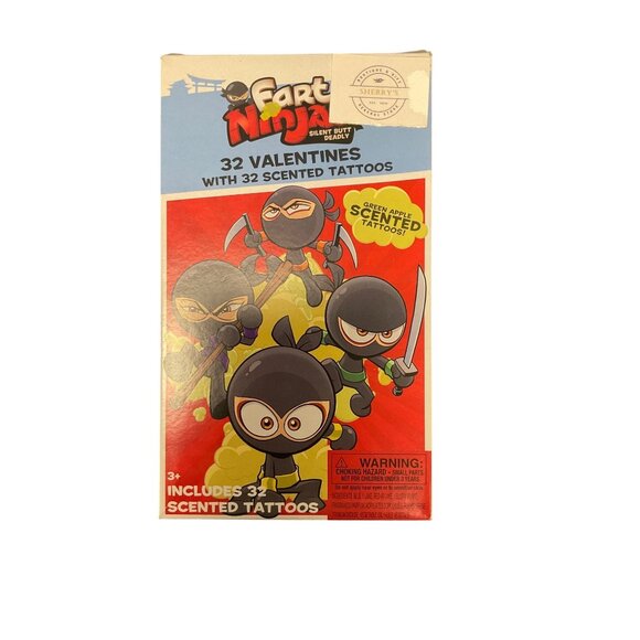 Fart Ninjas 32 Valentines Cards & Scented Tattoos Set For Kids (Box not included - Picture 1 of 6